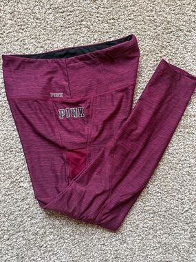PINK Victoria's Secret BURGUNDY SIDE MESH DETAIL LEGGINGS SIZE LARGE  🌟EUC🌟